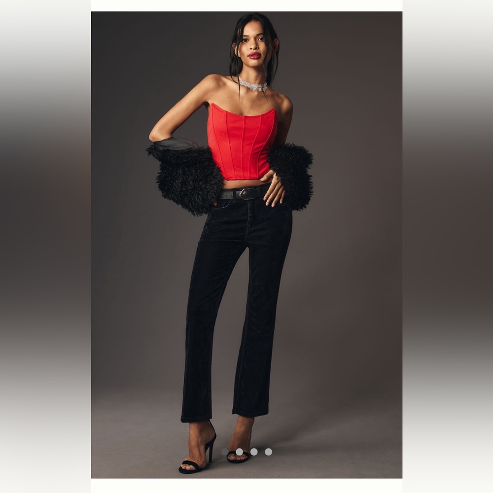 Anthropologie The Yaya Flocked Mid-Rise Crop Jeans by Pilcro